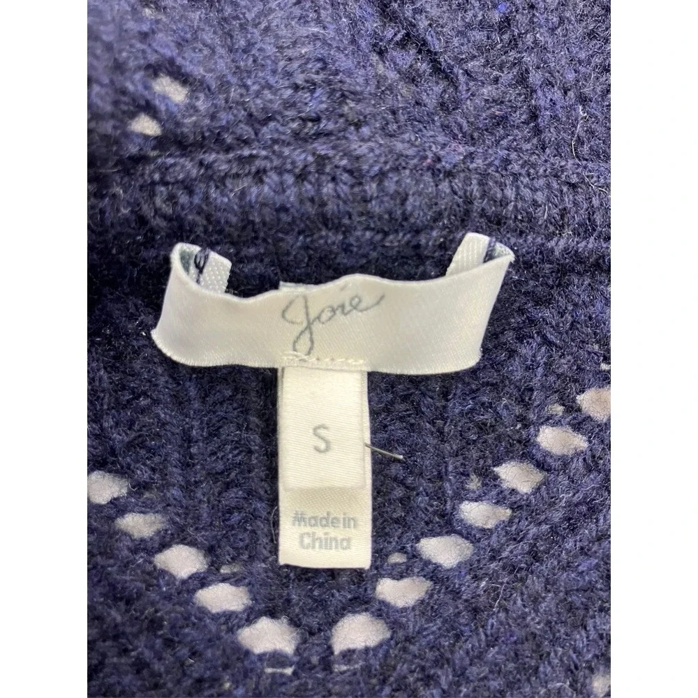 Joie Navy Blue Wool Cashmere Lace Up Hooded Sweater 18-5-004803-SW01298 Womens S - Picture 2 of 11